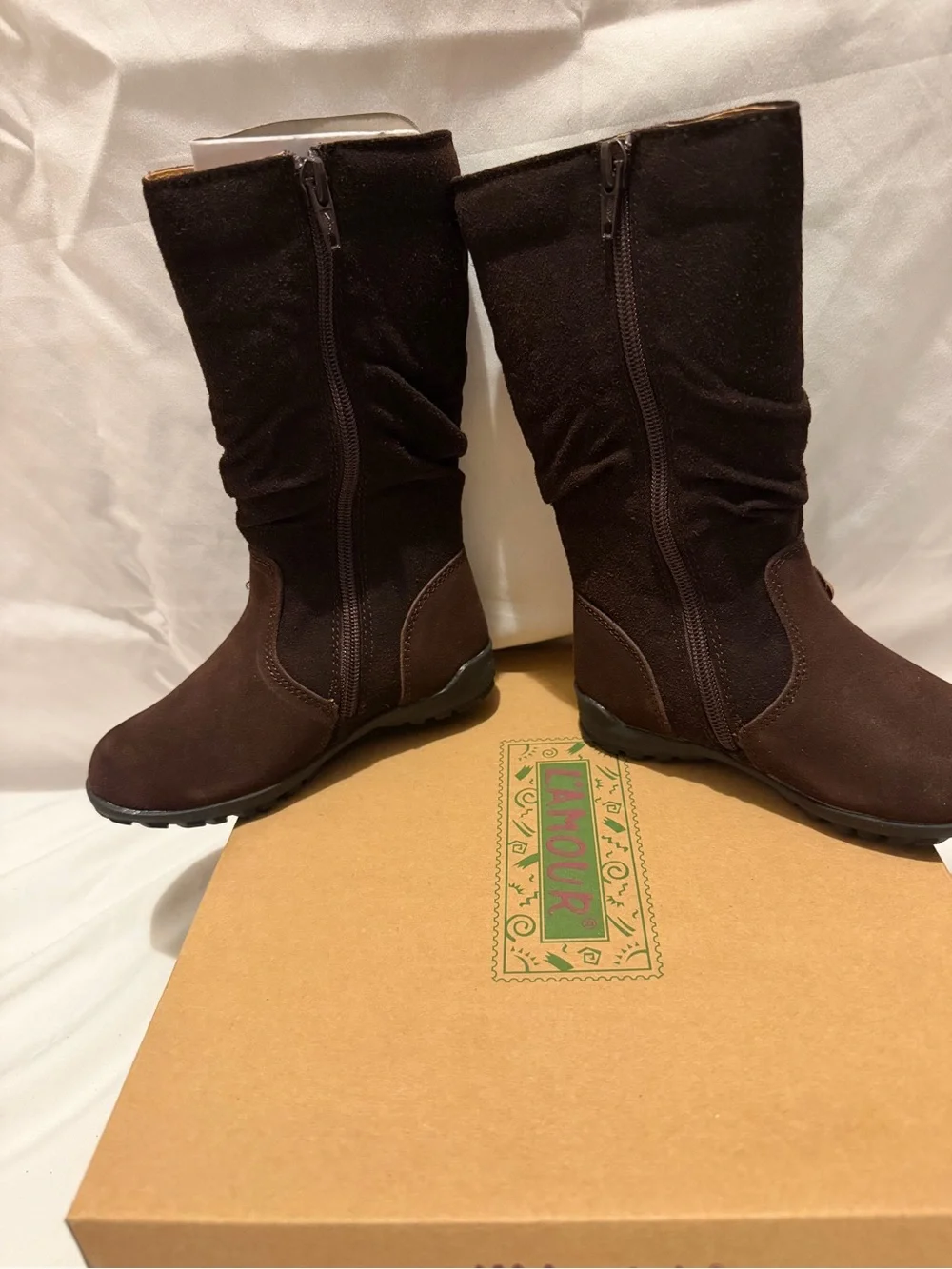 L'Amour Women's Dark Brown Mid-Calf Suede Heel Boots